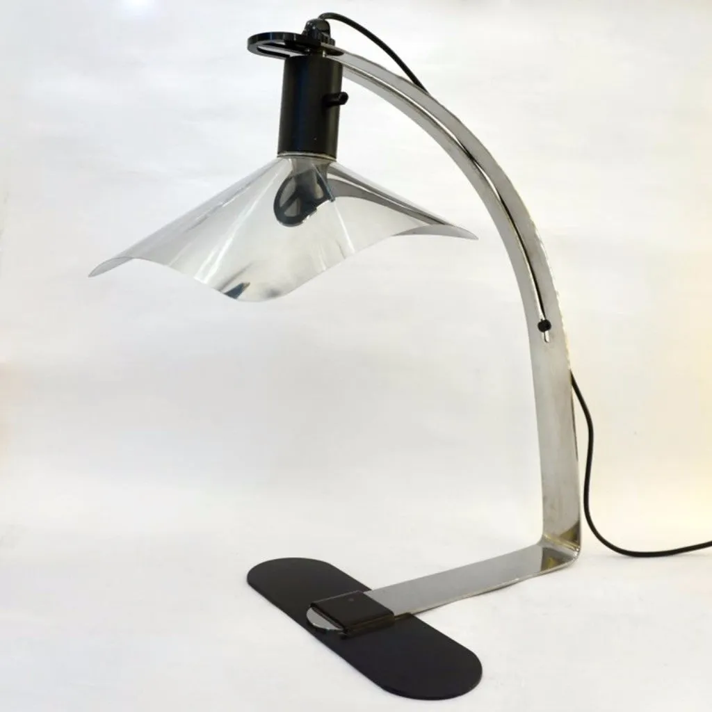 Grignani for Luci, 1970s, Italian Vintage Adjustable Black and Nickel Desk Lamp