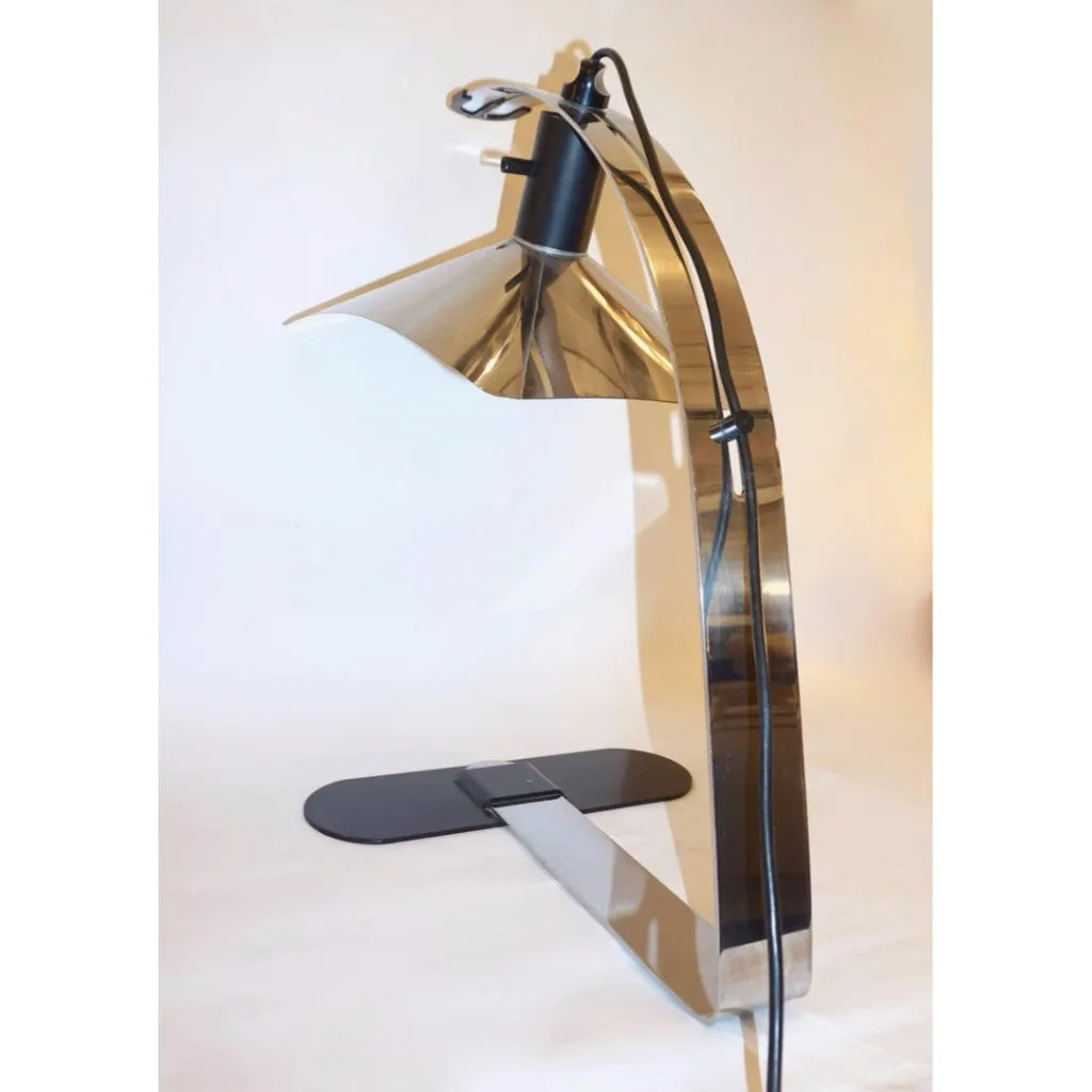 Grignani for Luci, 1970s, Italian Vintage Adjustable Black and Nickel Desk Lamp