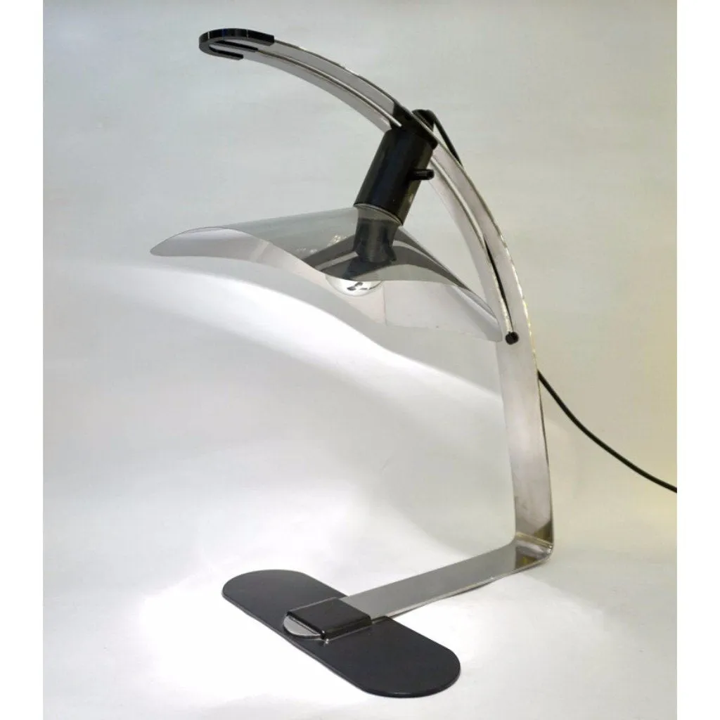 Grignani for Luci, 1970s, Italian Vintage Adjustable Black and Nickel Desk Lamp