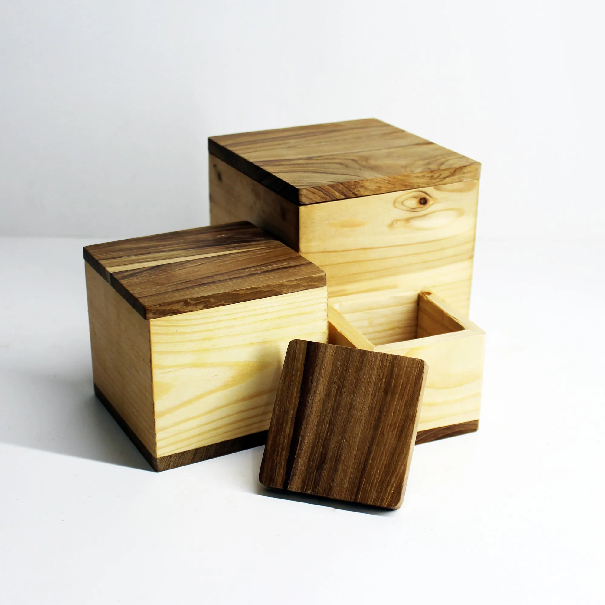 Handcrafted Wooden Box Set : Desktop / Tabletop Organizer : A Set Of 3 Boxes