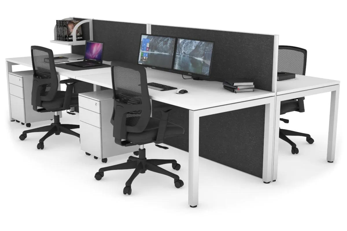Horizon Quadro 4 Person Bench Square Legs Office Workstation [1400L x 800W with Cable Scallop]