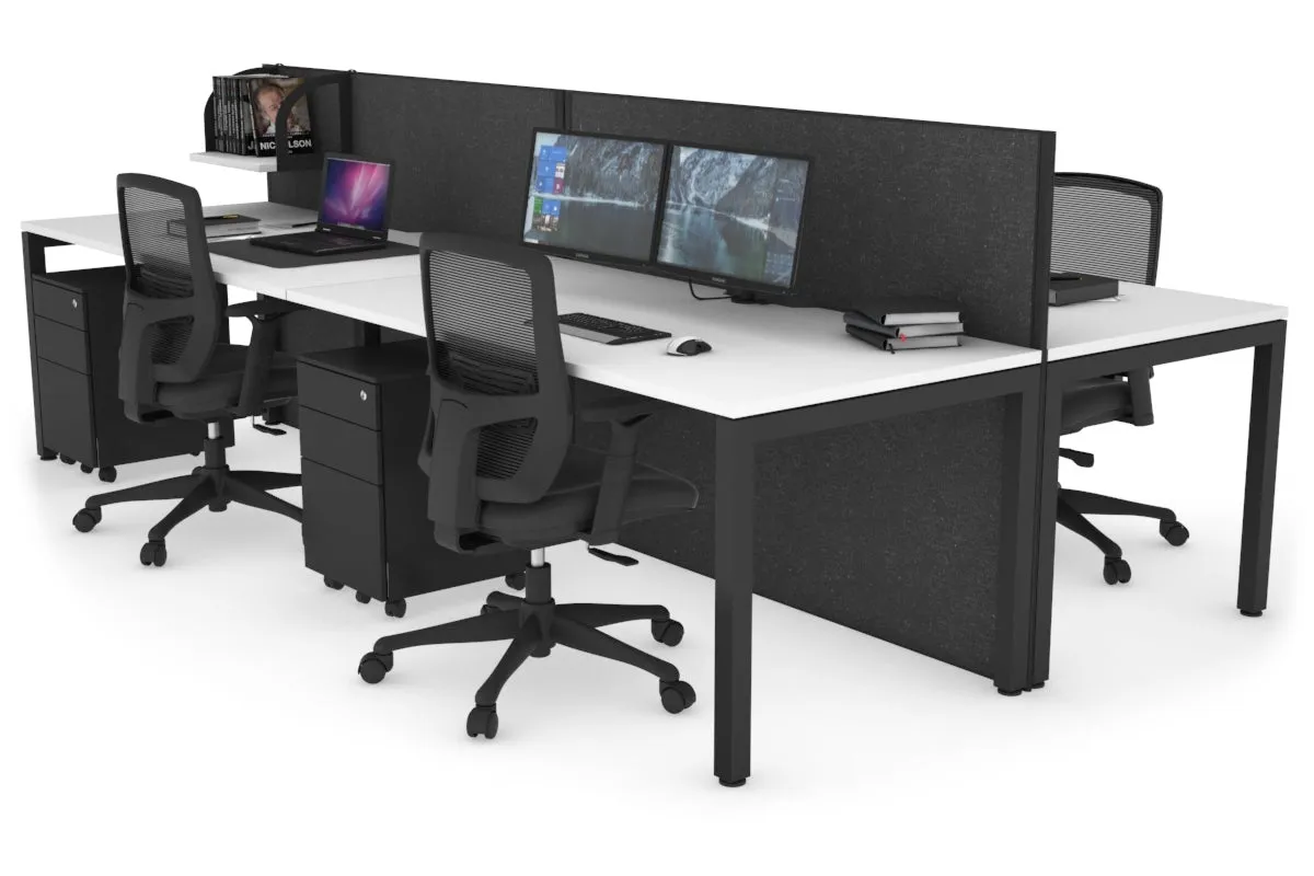 Horizon Quadro 4 Person Bench Square Legs Office Workstation [1400L x 800W with Cable Scallop]