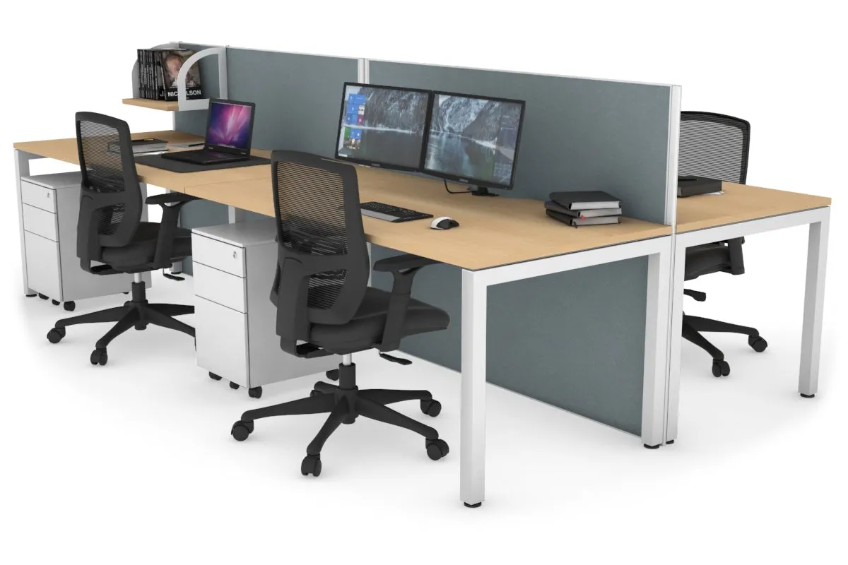 Horizon Quadro 4 Person Bench Square Legs Office Workstation [1400L x 800W with Cable Scallop]