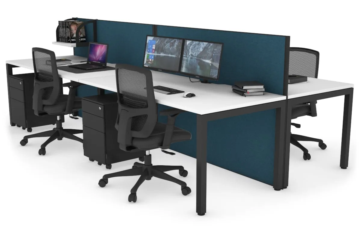 Horizon Quadro 4 Person Bench Square Legs Office Workstation [1400L x 800W with Cable Scallop]