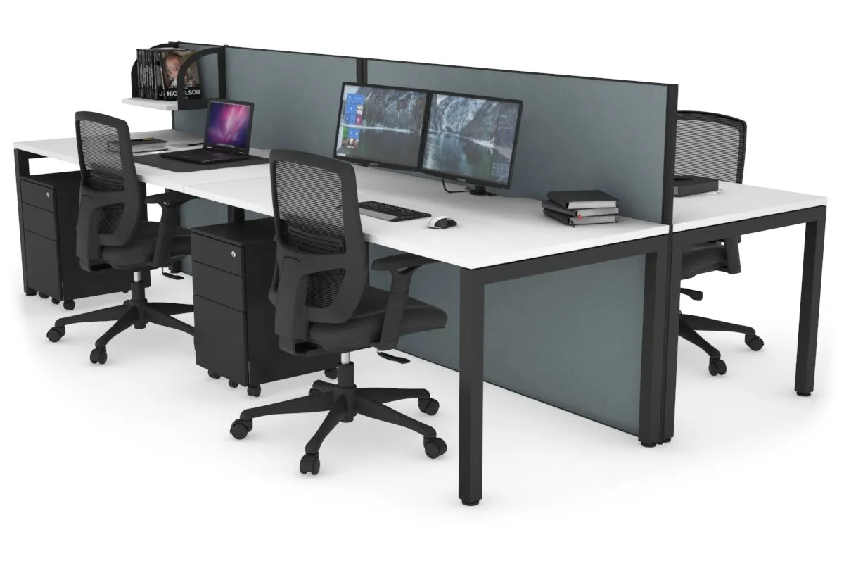 Horizon Quadro 4 Person Bench Square Legs Office Workstation [1400L x 800W with Cable Scallop]