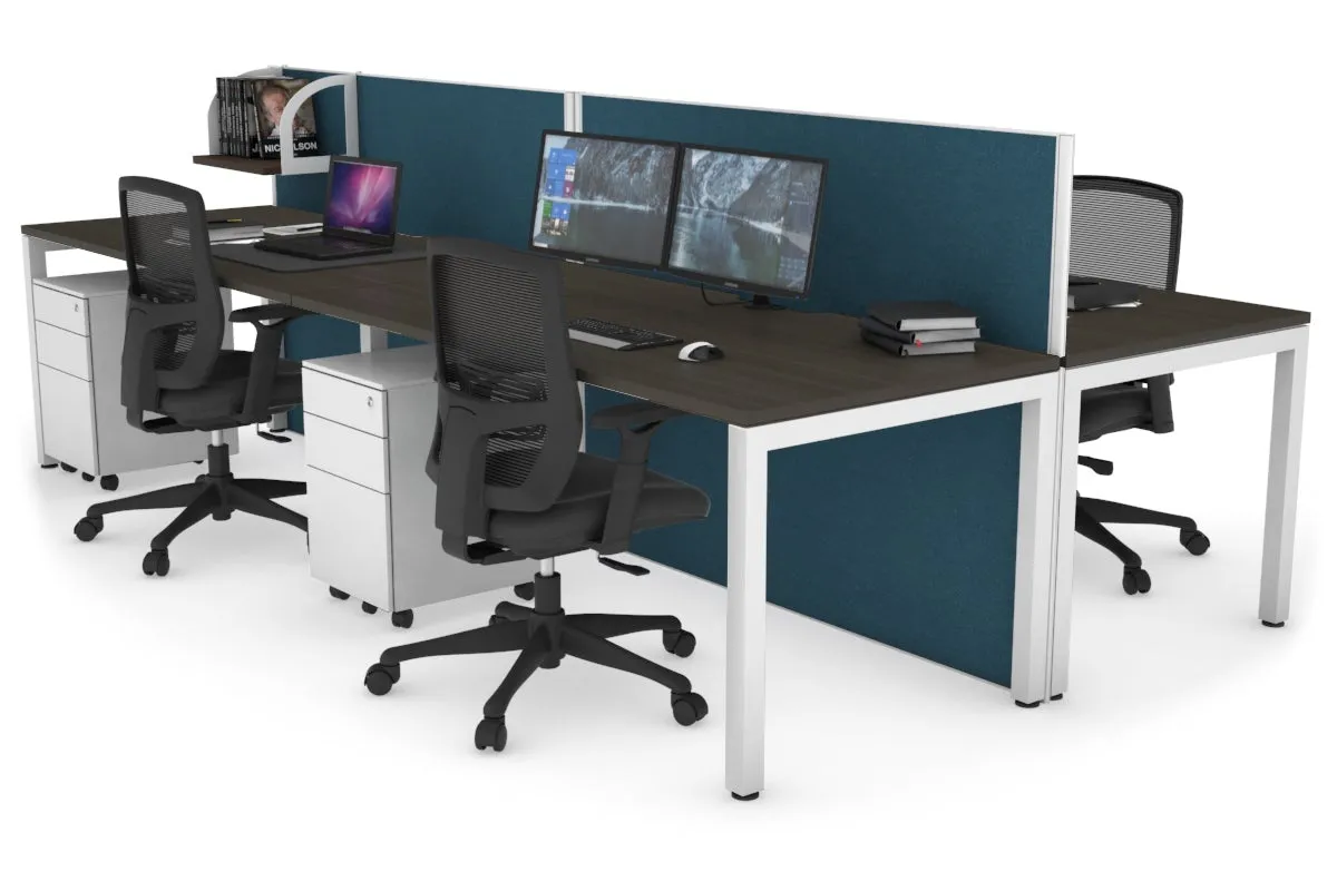 Horizon Quadro 4 Person Bench Square Legs Office Workstation [1400L x 800W with Cable Scallop]