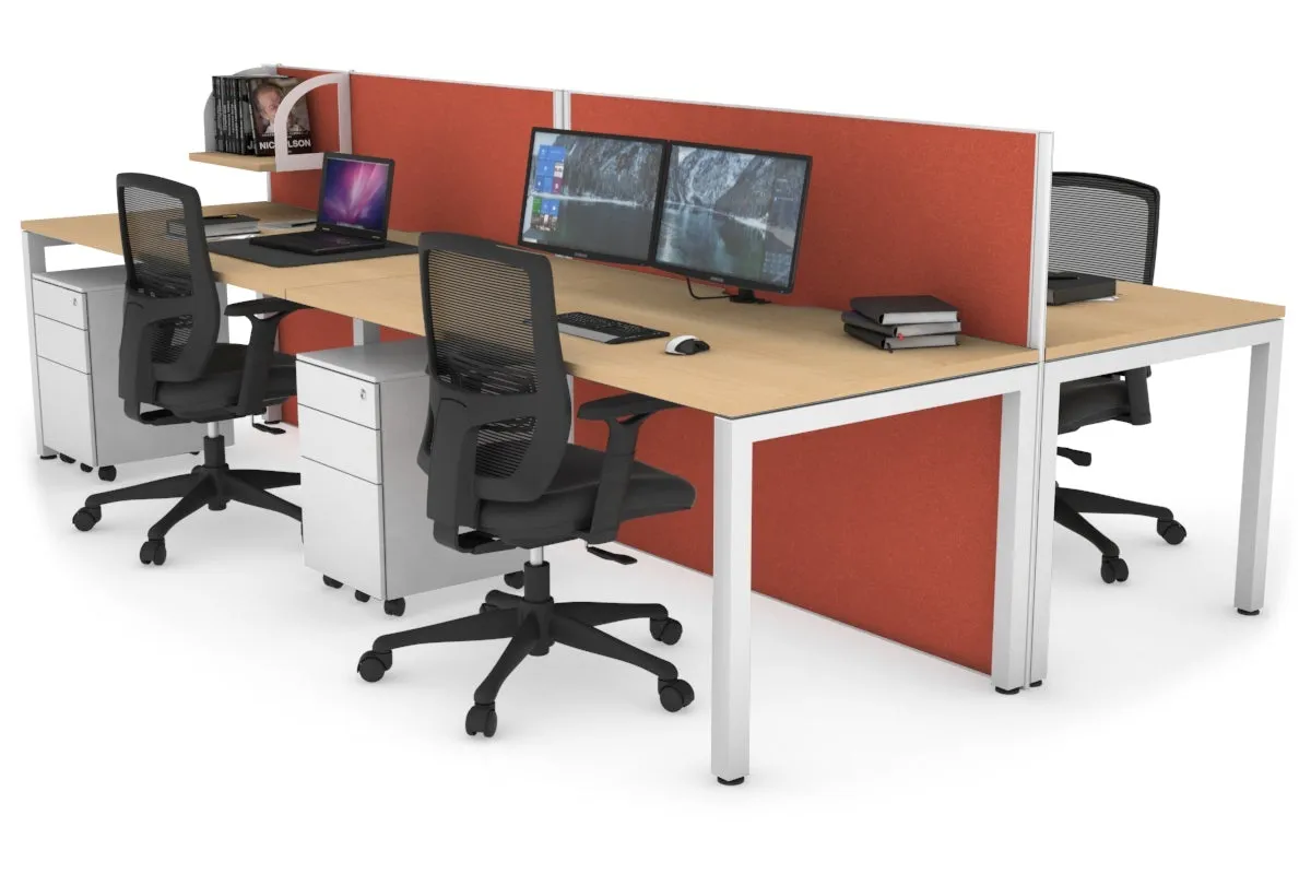 Horizon Quadro 4 Person Bench Square Legs Office Workstation [1400L x 800W with Cable Scallop]