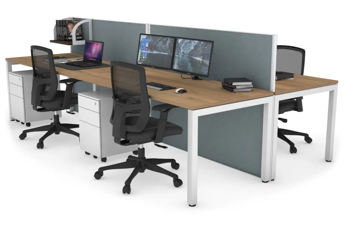Horizon Quadro 4 Person Bench Square Legs Office Workstation [1400L x 800W with Cable Scallop]