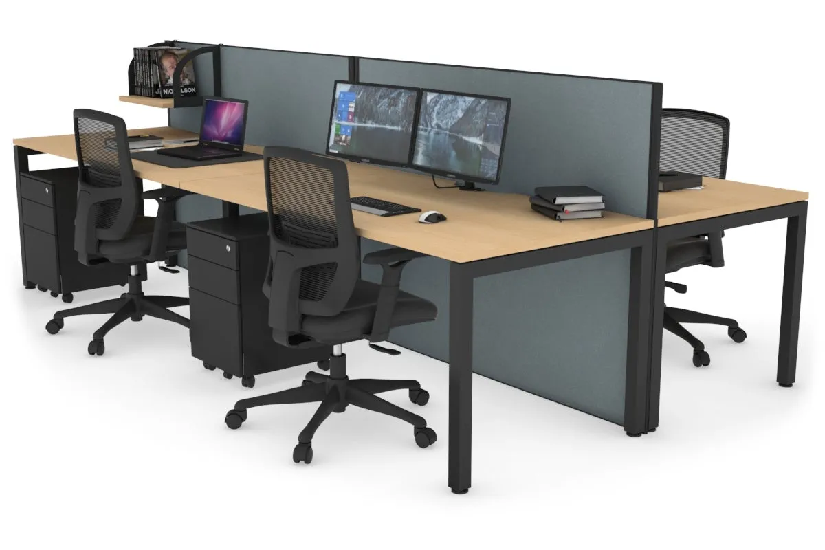Horizon Quadro 4 Person Bench Square Legs Office Workstation [1400L x 800W with Cable Scallop]