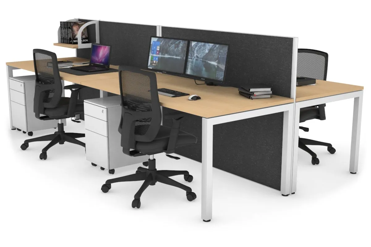 Horizon Quadro 4 Person Bench Square Legs Office Workstation [1400L x 800W with Cable Scallop]