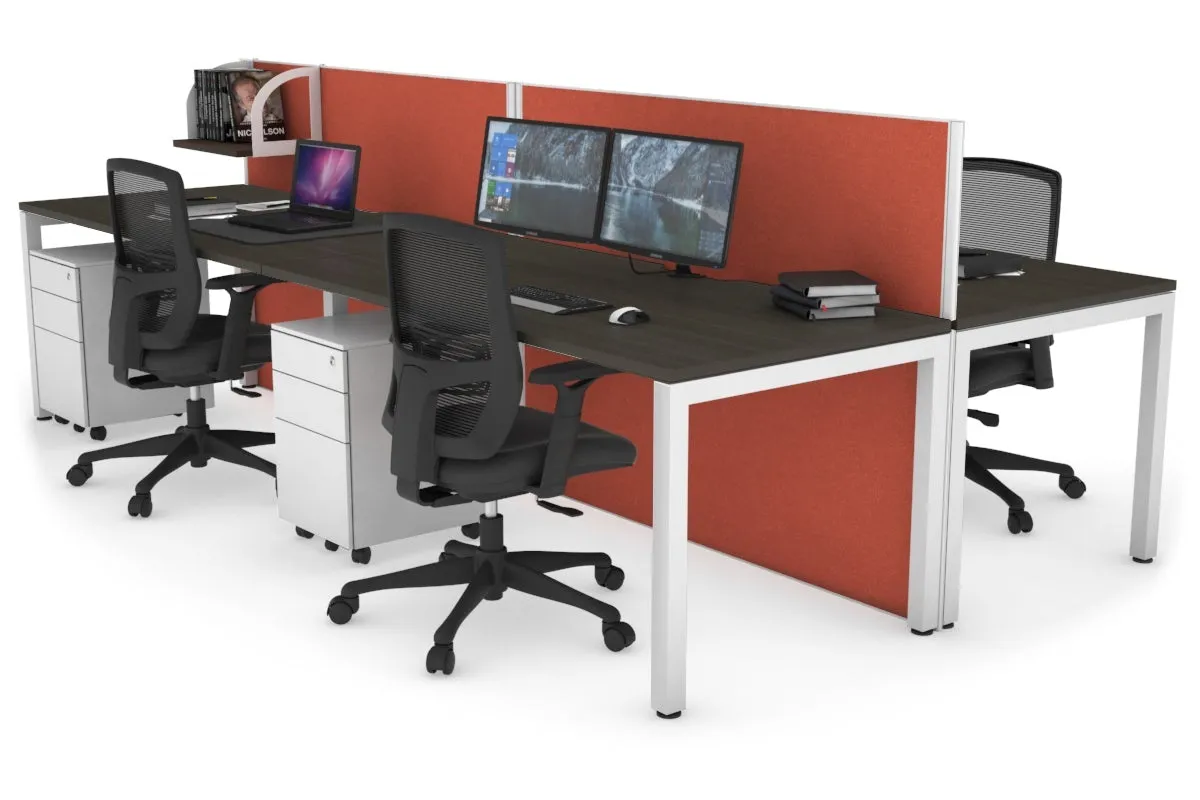Horizon Quadro 4 Person Bench Square Legs Office Workstation [1400L x 800W with Cable Scallop]