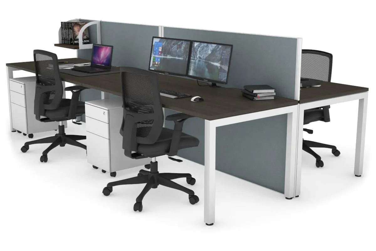 Horizon Quadro 4 Person Bench Square Legs Office Workstation [1400L x 800W with Cable Scallop]