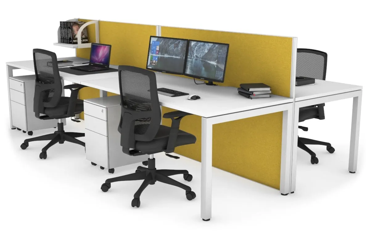 Horizon Quadro 4 Person Bench Square Legs Office Workstation [1400L x 800W with Cable Scallop]