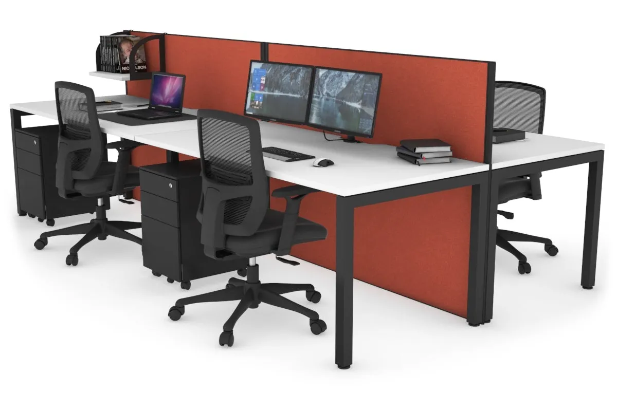 Horizon Quadro 4 Person Bench Square Legs Office Workstation [1400L x 800W with Cable Scallop]
