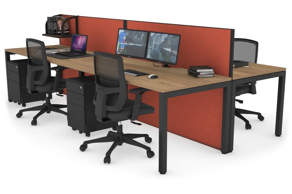 Horizon Quadro 4 Person Bench Square Legs Office Workstation [1400L x 800W with Cable Scallop]