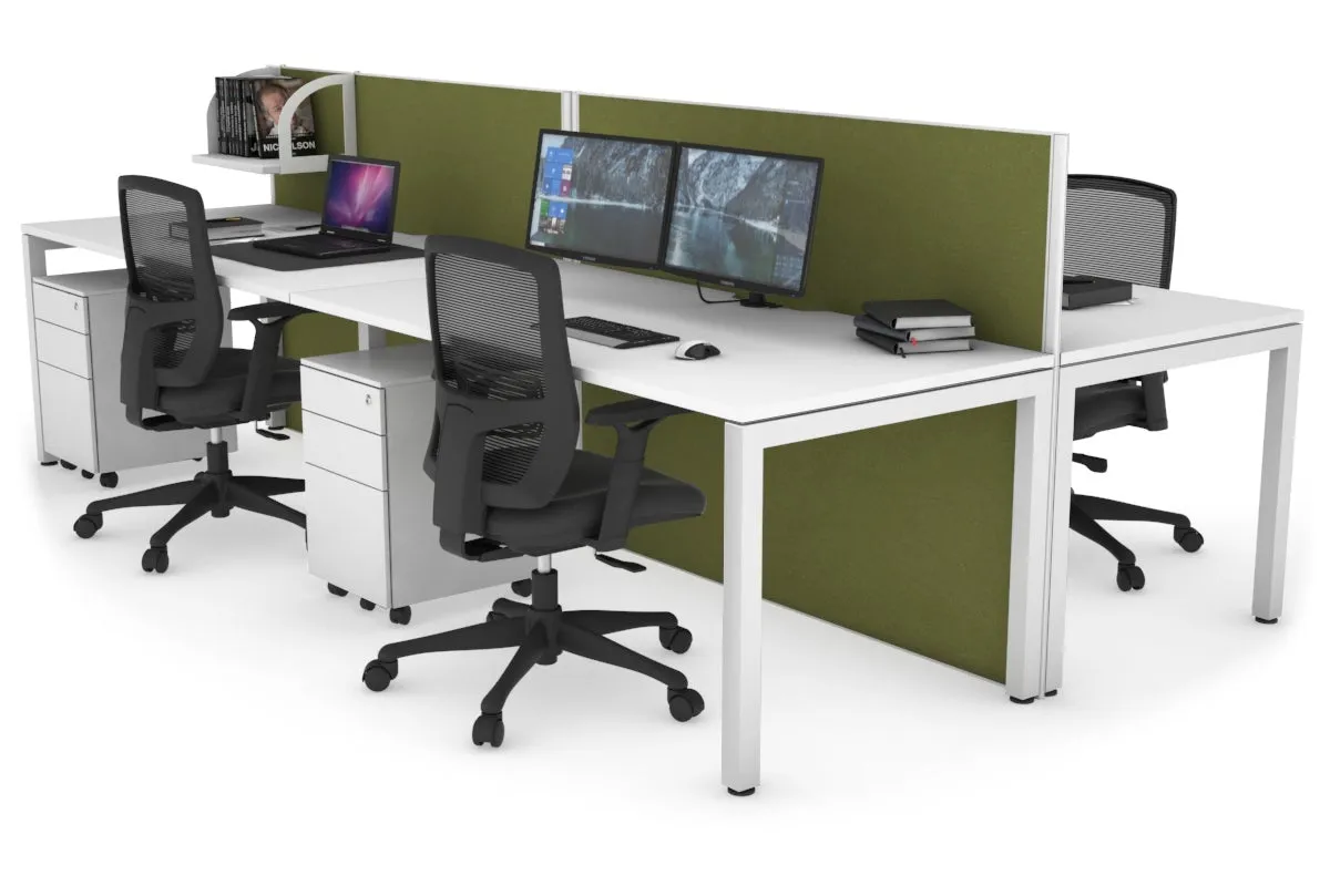 Horizon Quadro 4 Person Bench Square Legs Office Workstation [1400L x 800W with Cable Scallop]