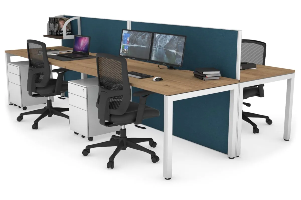 Horizon Quadro 4 Person Bench Square Legs Office Workstation [1400L x 800W with Cable Scallop]