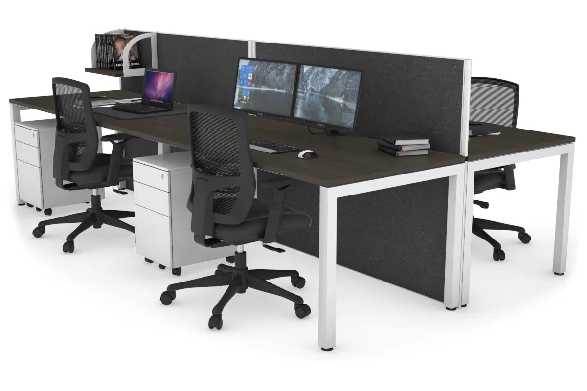 Horizon Quadro 4 Person Bench Square Legs Office Workstation [1400L x 800W with Cable Scallop]