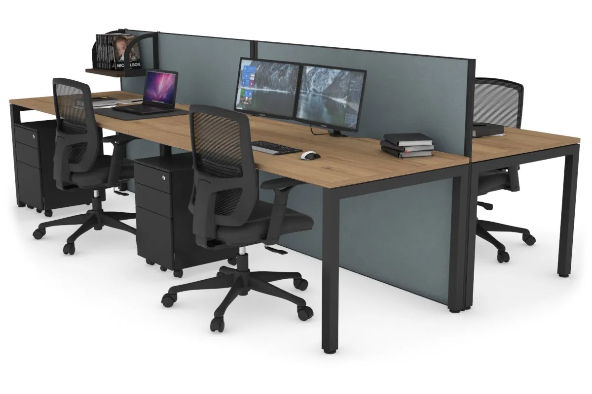 Horizon Quadro 4 Person Bench Square Legs Office Workstation [1400L x 800W with Cable Scallop]