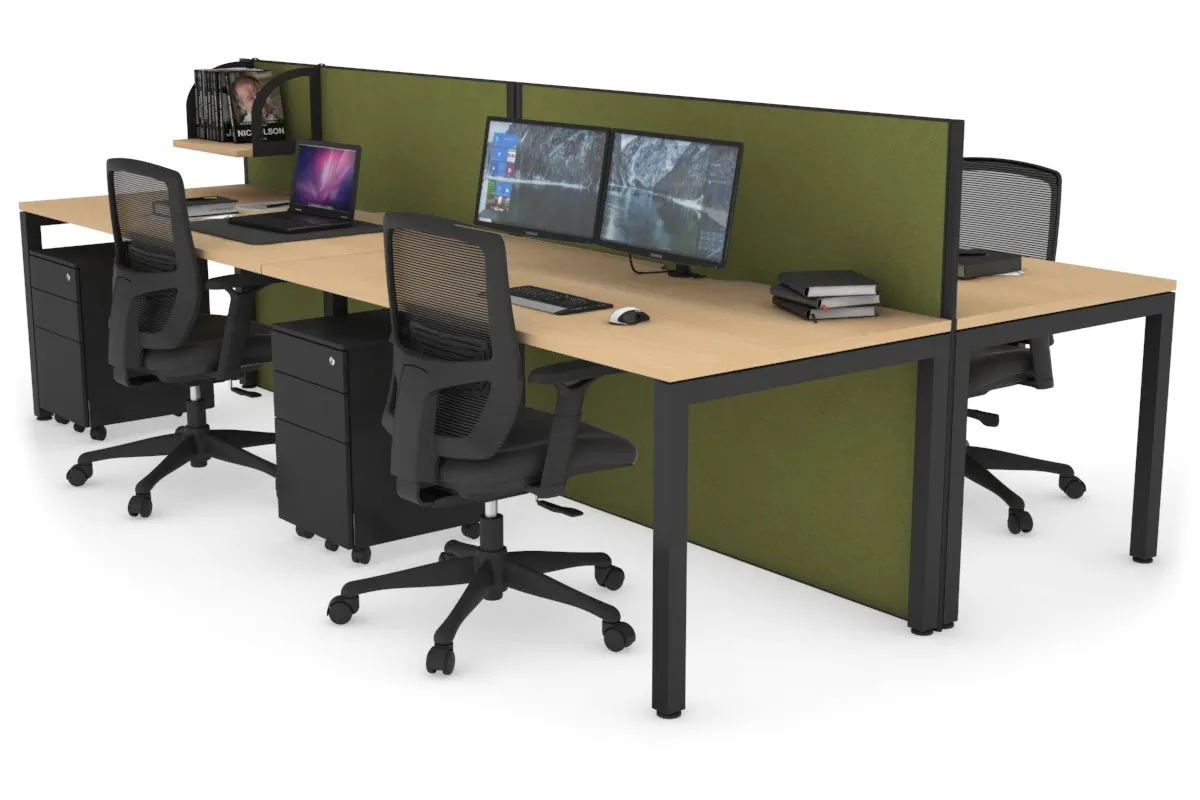 Horizon Quadro 4 Person Bench Square Legs Office Workstation [1400L x 800W with Cable Scallop]