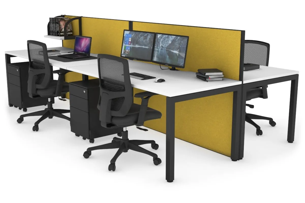 Horizon Quadro 4 Person Bench Square Legs Office Workstation [1400L x 800W with Cable Scallop]