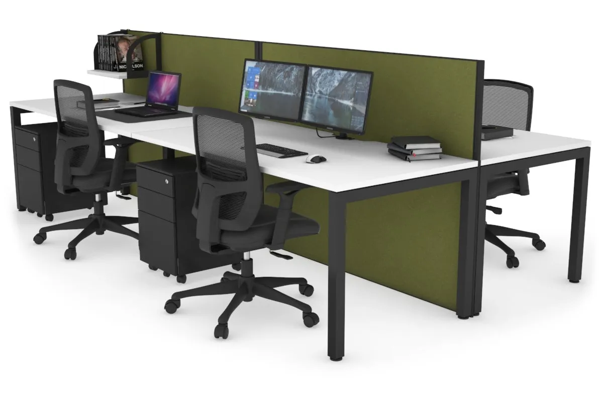 Horizon Quadro 4 Person Bench Square Legs Office Workstation [1400L x 800W with Cable Scallop]