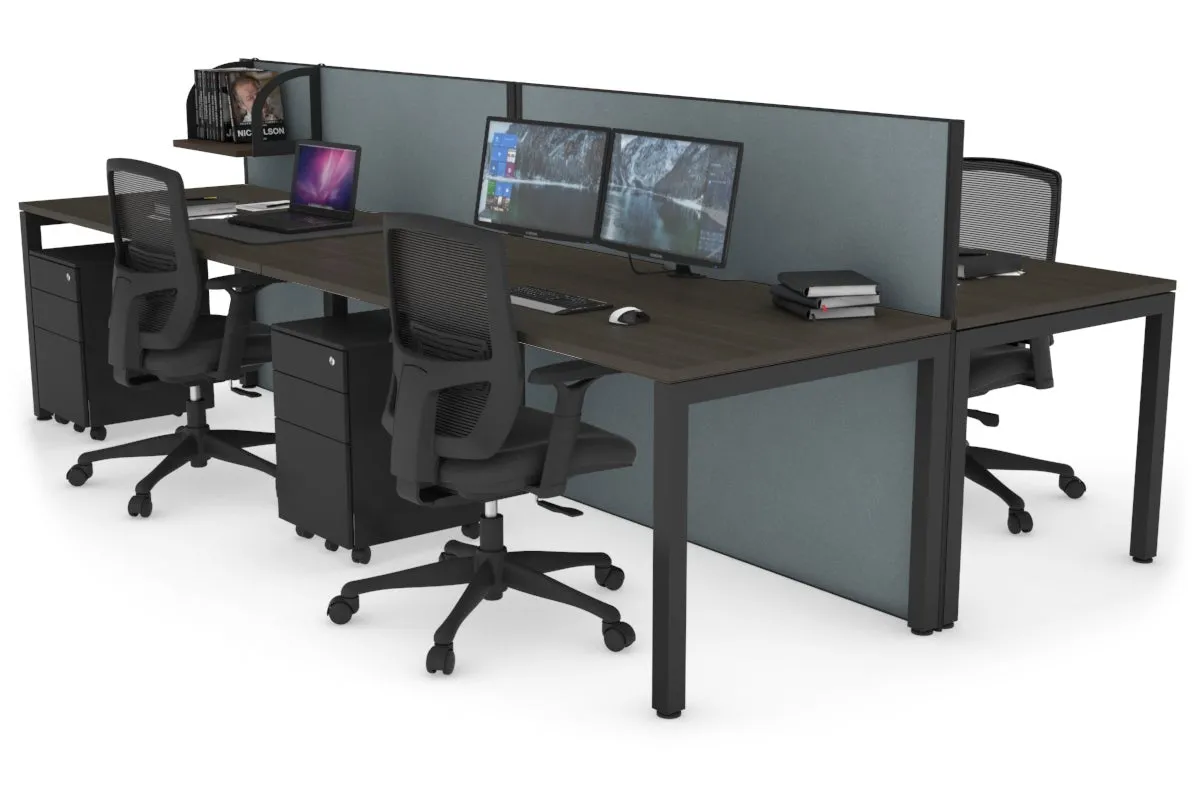 Horizon Quadro 4 Person Bench Square Legs Office Workstation [1400L x 800W with Cable Scallop]
