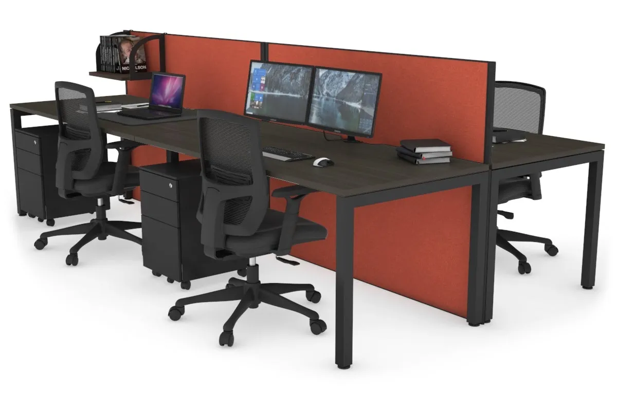 Horizon Quadro 4 Person Bench Square Legs Office Workstation [1400L x 800W with Cable Scallop]