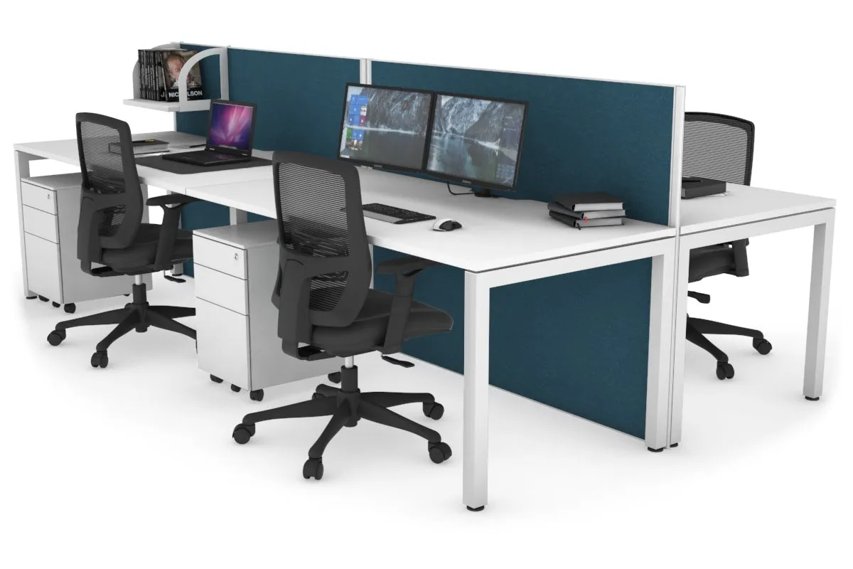 Horizon Quadro 4 Person Bench Square Legs Office Workstation [1400L x 800W with Cable Scallop]