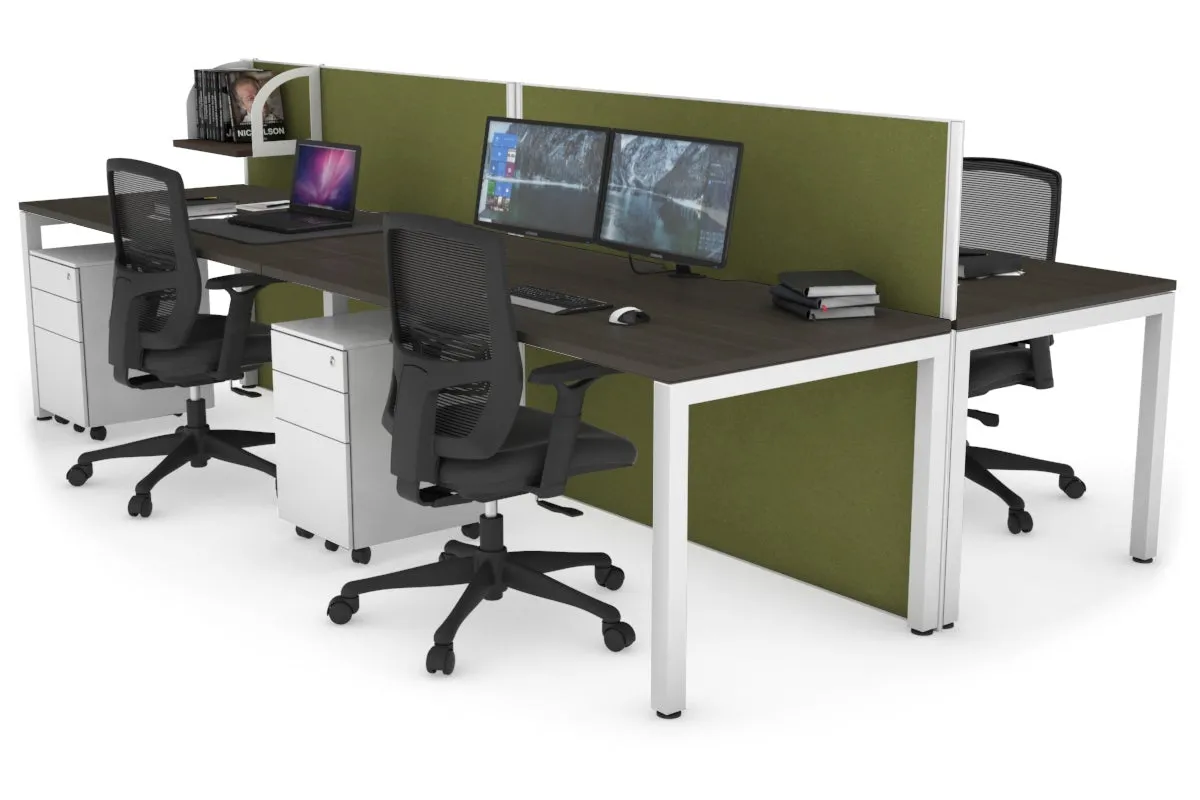 Horizon Quadro 4 Person Bench Square Legs Office Workstation [1400L x 800W with Cable Scallop]