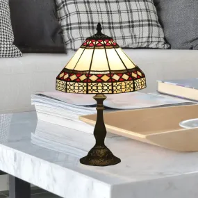 Julie - Bronze 1 Light Task Lighting Mission Conical Stained Art Glass Diamond Patterned Night Table Lamp in Bronze