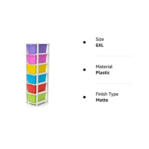 JUTERI Plastic Studio 6 XL Free Standing Chest of Drawers (30 Cm X 38 Cm X 116 Cm) Standard (Multicolour, 6XL Multi Big Size(6XL), Matte)