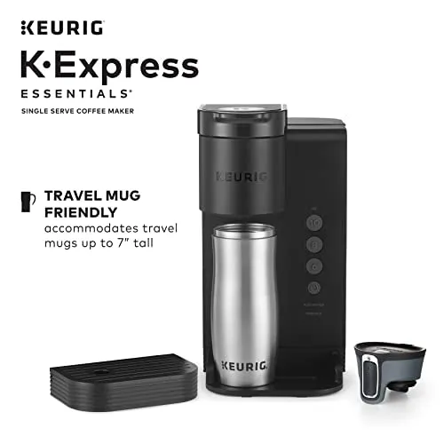 Keurig K-Express Essentials Coffee Maker, Single Serve K-Cup Pod Coffee Brewer, Black - 3 Cup Sizes 6, 8, & 10oz, 36 OZ Removable Reservoir - BROAG Random Color Water Bottle