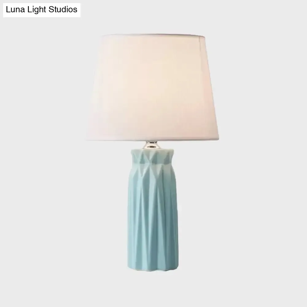 Ksora - Pink/Blue Fabric Cone Reading Light Modernism 1-Bulb Pink/Blue Night Table Lamp with Ceramic Base