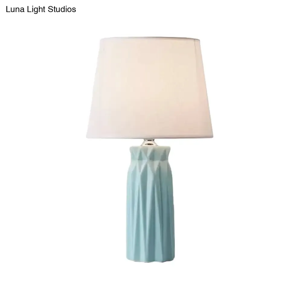 Ksora - Pink/Blue Fabric Cone Reading Light Modernism 1-Bulb Pink/Blue Night Table Lamp with Ceramic Base