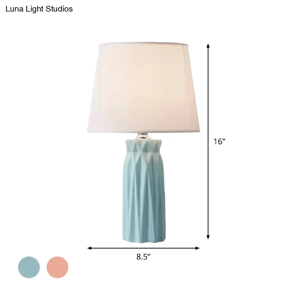 Ksora - Pink/Blue Fabric Cone Reading Light Modernism 1-Bulb Pink/Blue Night Table Lamp with Ceramic Base
