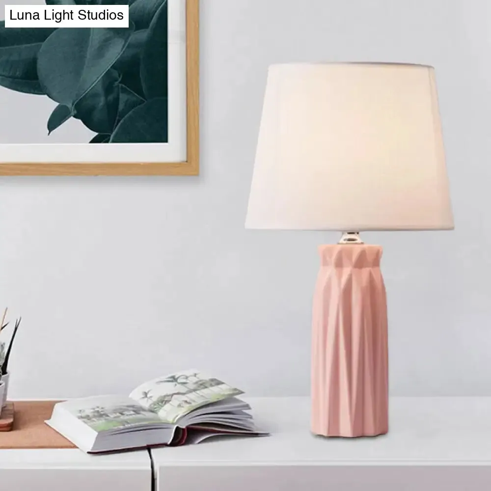 Ksora - Pink/Blue Fabric Cone Reading Light Modernism 1-Bulb Pink/Blue Night Table Lamp with Ceramic Base