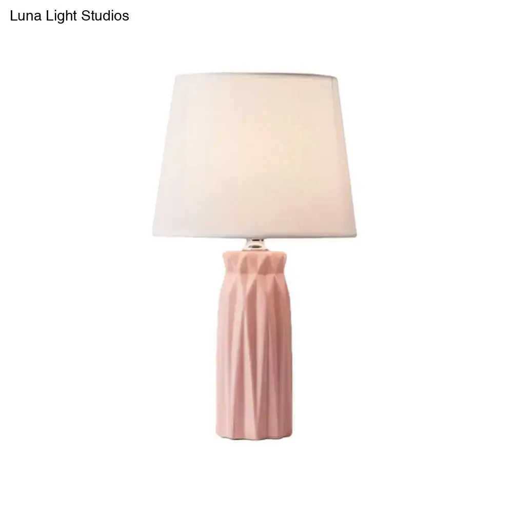 Ksora - Pink/Blue Fabric Cone Reading Light Modernism 1-Bulb Pink/Blue Night Table Lamp with Ceramic Base
