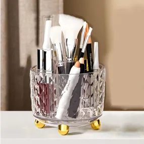 Kuber Industries Multipurpose Storage Holder | Decorative Crystal Finish Stylish Look | Makeup Brush Holder | Desk Storage Container | YM.6698T | Transparent Gold