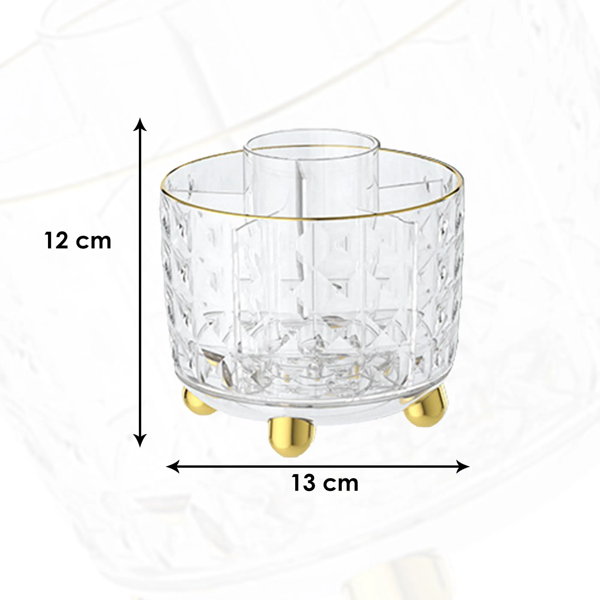 Kuber Industries Multipurpose Storage Holder | Decorative Crystal Finish Stylish Look | Makeup Brush Holder | Desk Storage Container | YM.6698T | Transparent Gold