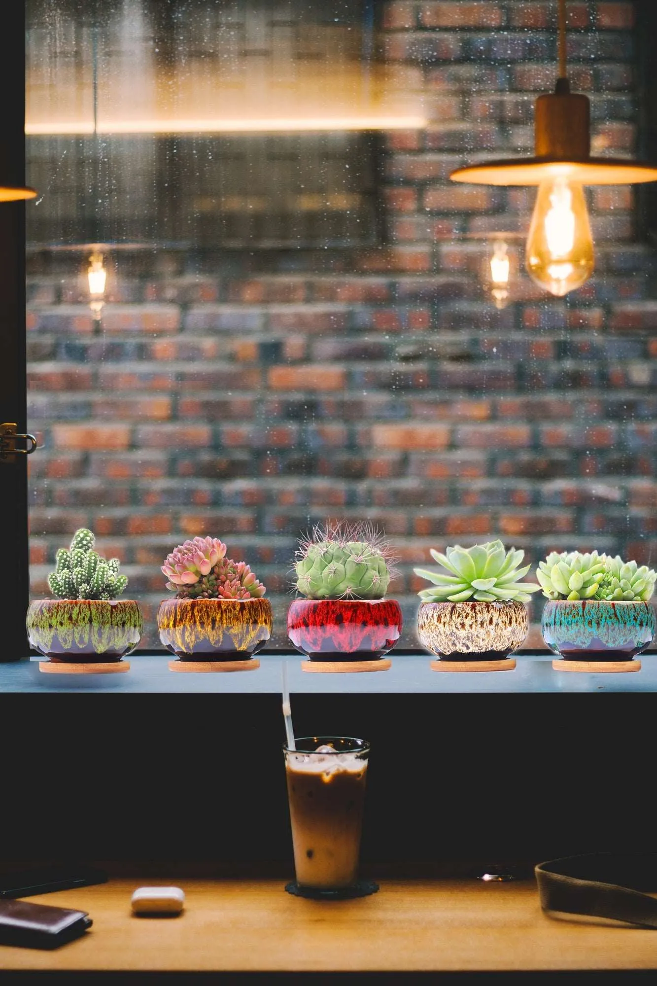 LAMDAWN Cute Ceramic Succulent Garden Pots, Planter with Drainage and Attached Saucer, Set of 5 -Plants Not Included