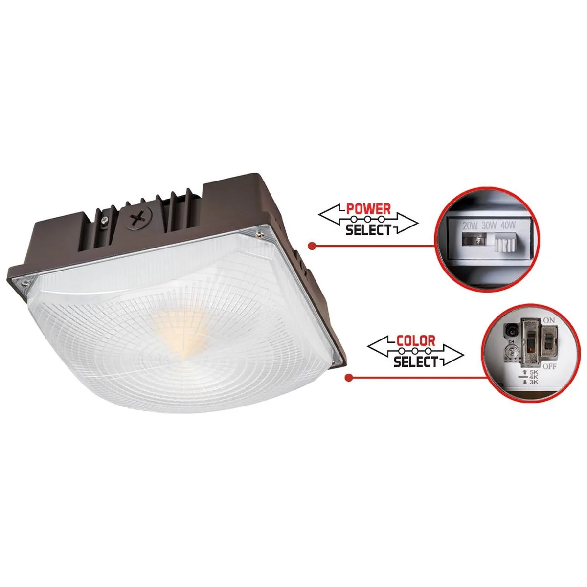 LED Parking Garage Light With Photocell, 3500 Lumens, 15/25 Watts, 30K/40K/50K, 120-277V
