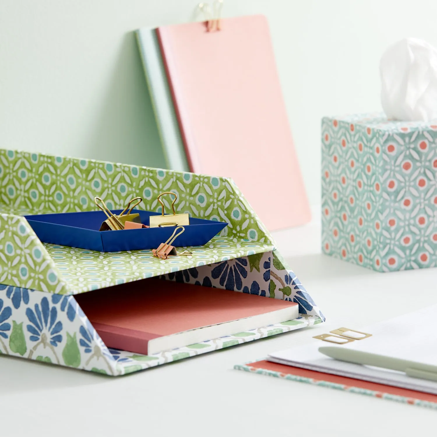 Letter Tray Batik Dots Green/Aqua
