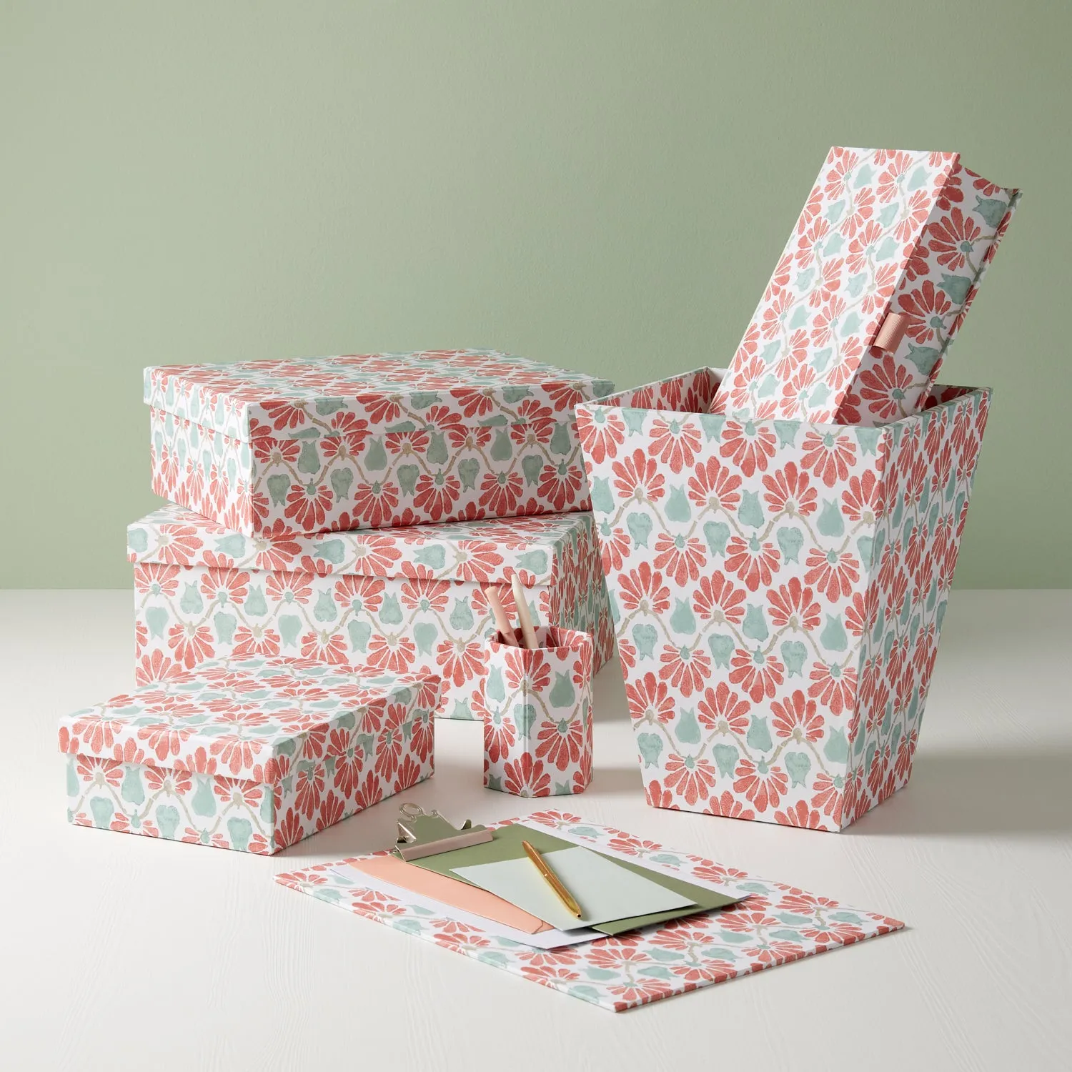Letter Tray Ginko Tulips Coral/Aqua
