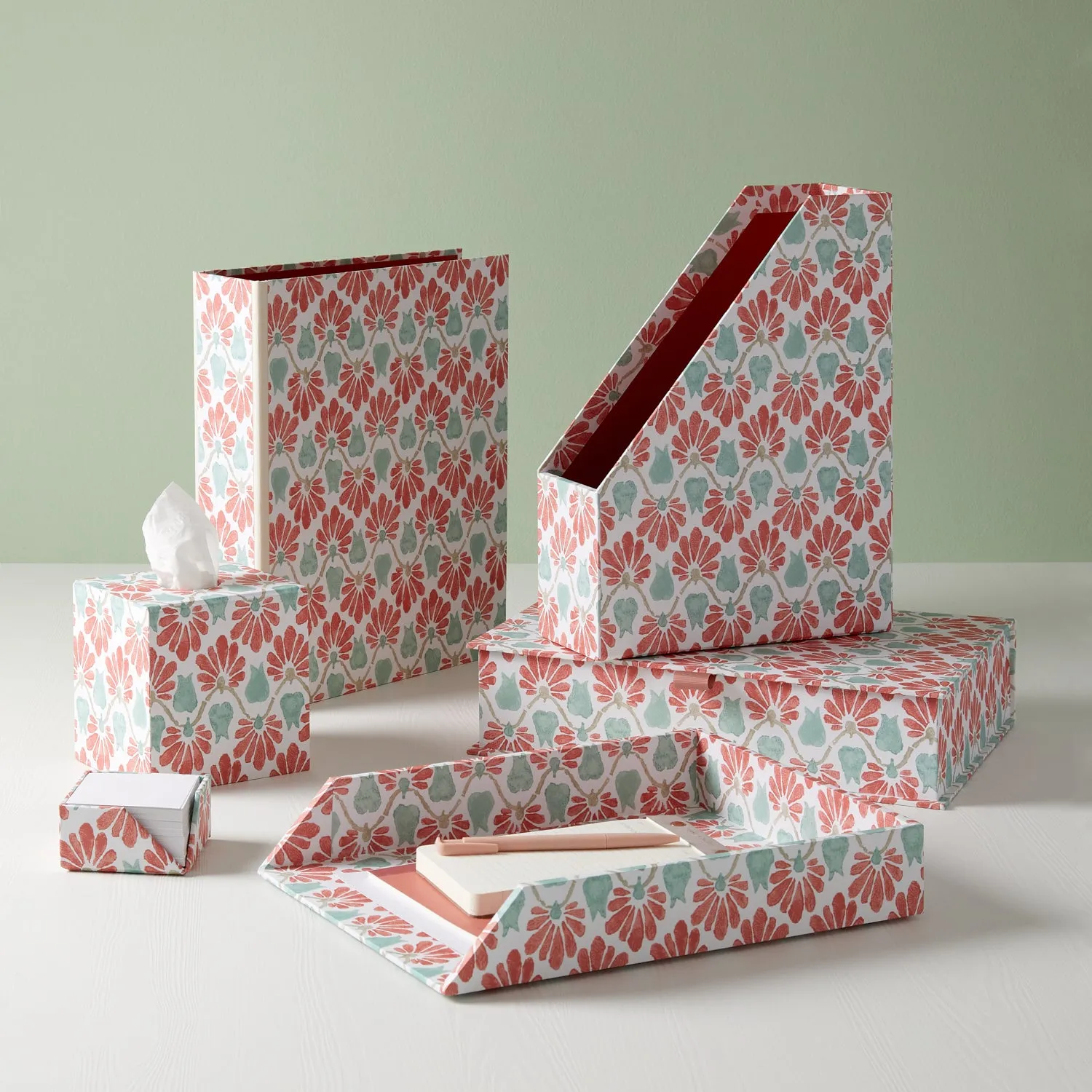 Letter Tray Ginko Tulips Coral/Aqua