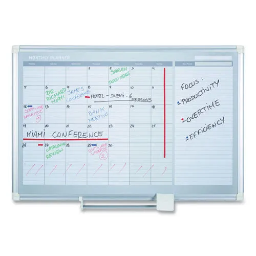 Magnetic Dry Erase Calendar Board, One Month, 36 X 24, White Surface, Silver Aluminum Frame
