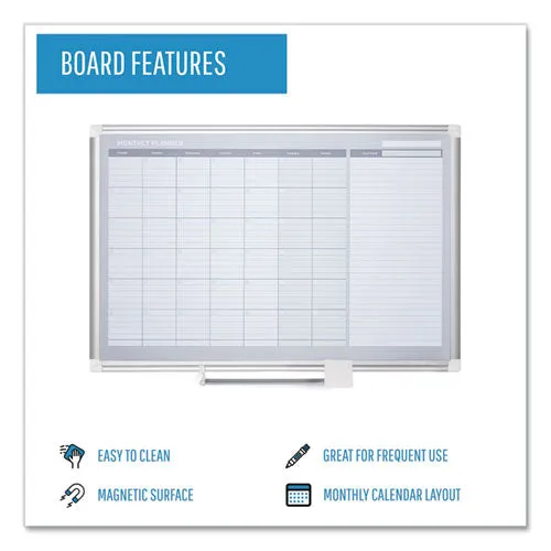 Magnetic Dry Erase Calendar Board, One Month, 36 X 24, White Surface, Silver Aluminum Frame