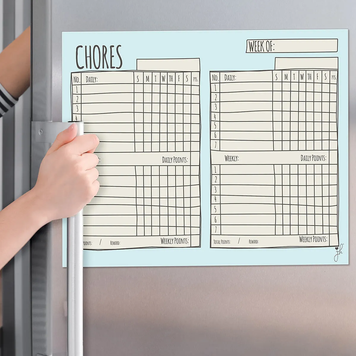 Magnetic Multiple Child Chore Chart - Sketch Design