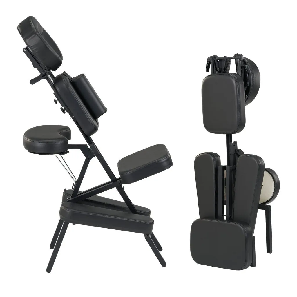 Master Massage Apollo Extra Large Size Portable Massage Chair-Lightweight Aluminum Tattoo Foldable-Sitting Posture Folding Massage Chair-with Larger Cushions and Wheels Bag-in Black