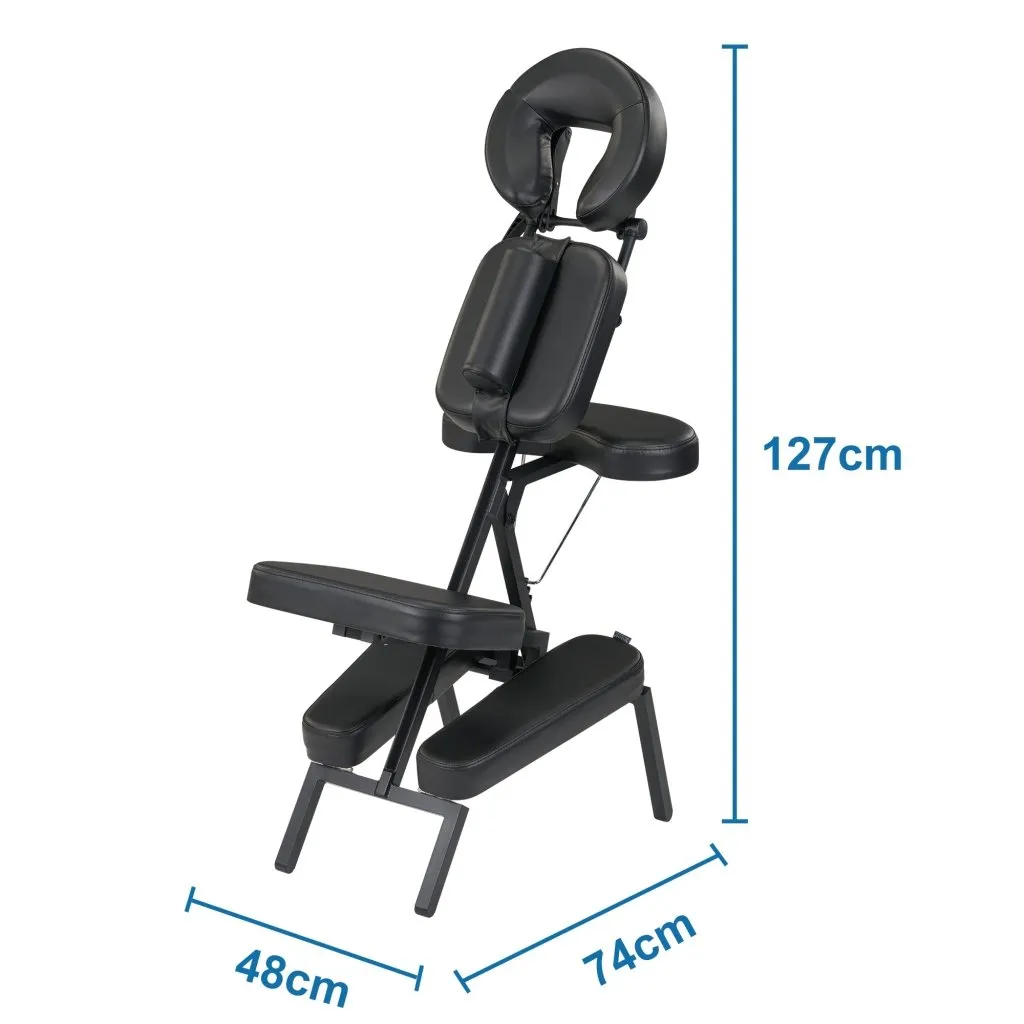 Master Massage Apollo Extra Large Size Portable Massage Chair-Lightweight Aluminum Tattoo Foldable-Sitting Posture Folding Massage Chair-with Larger Cushions and Wheels Bag-in Black